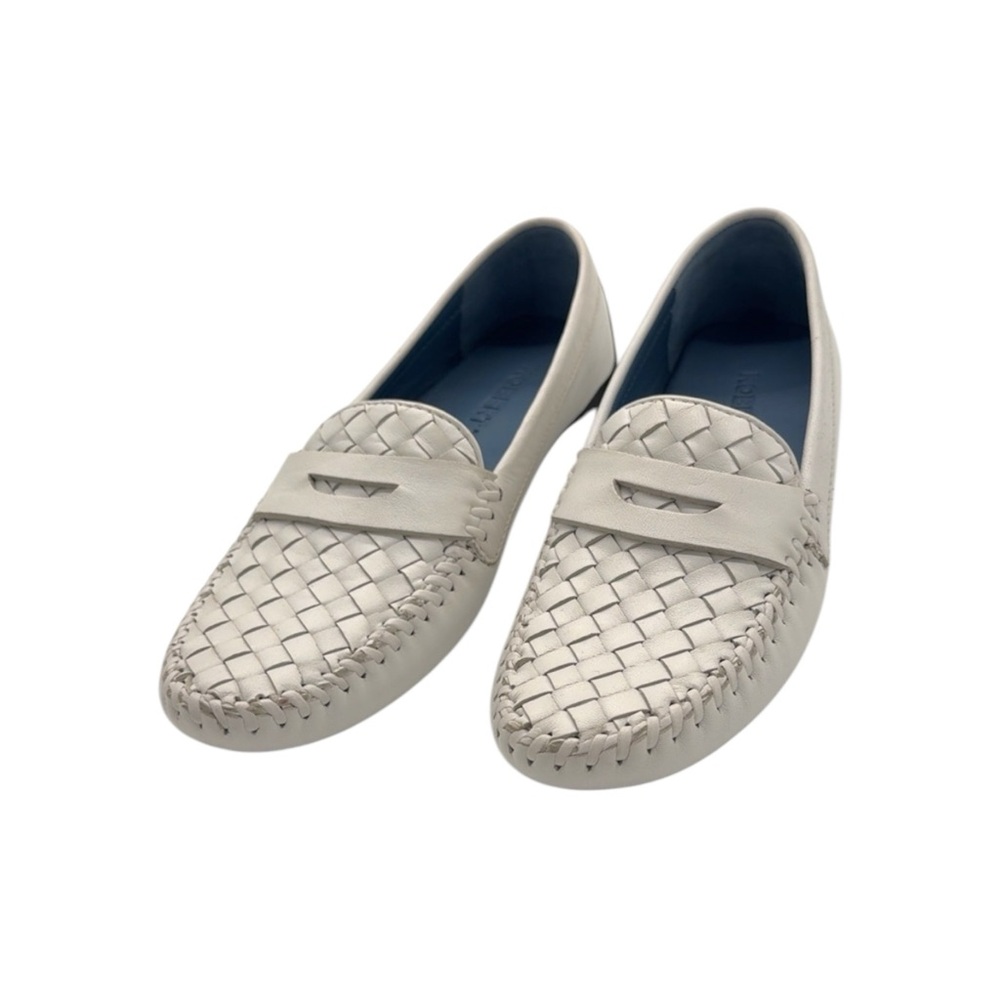 Robert Zur Women’s White Woven Leather Petra Driving Loafers, Slip-on, Size 7